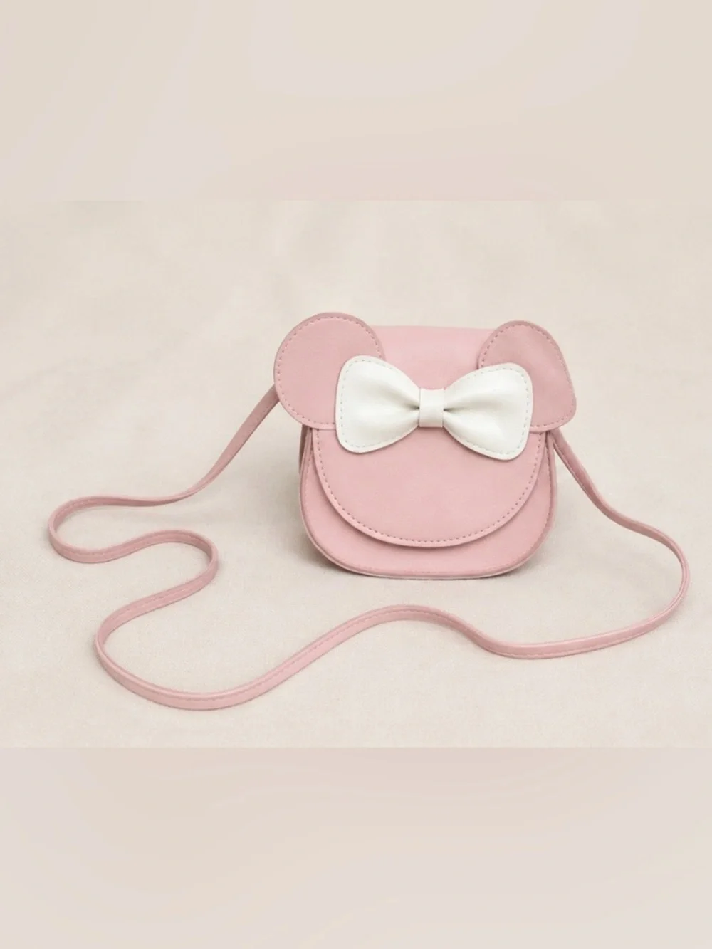 Kids Pink Mouse Crossbody Bag with White Bow